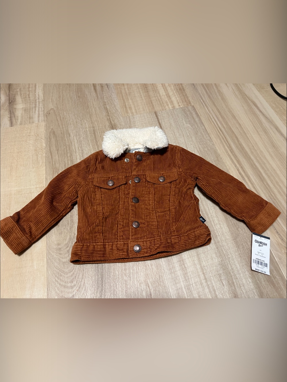 Baby Oshkosh Kids' Rust Corduroy Jacket with Faux Sherpa Collar 9M
